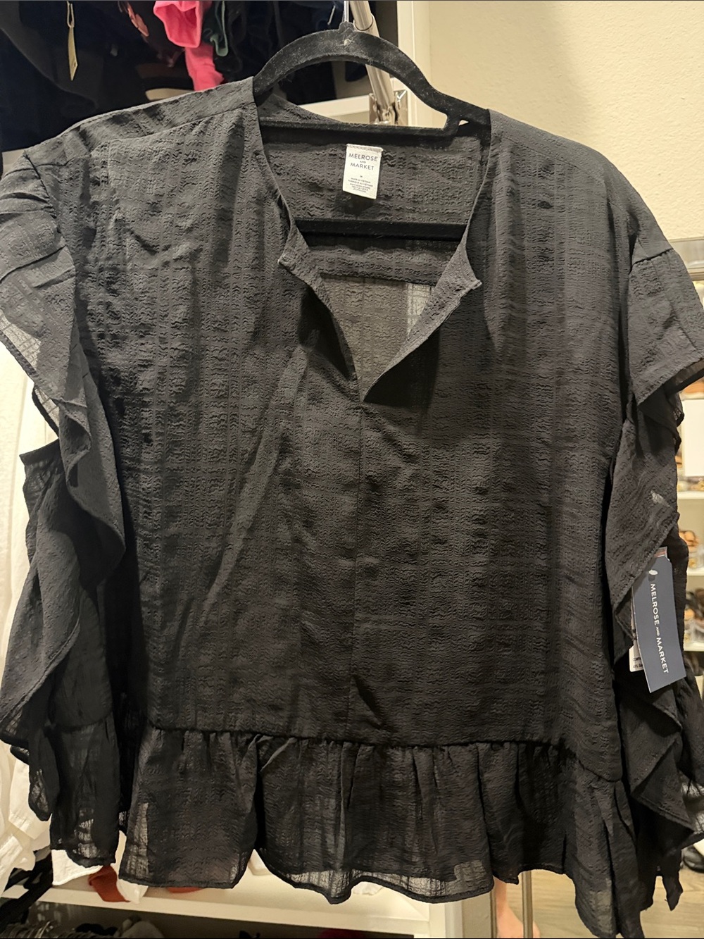 Melrose and Market Black Ruffle-Sleeve Peasant Top